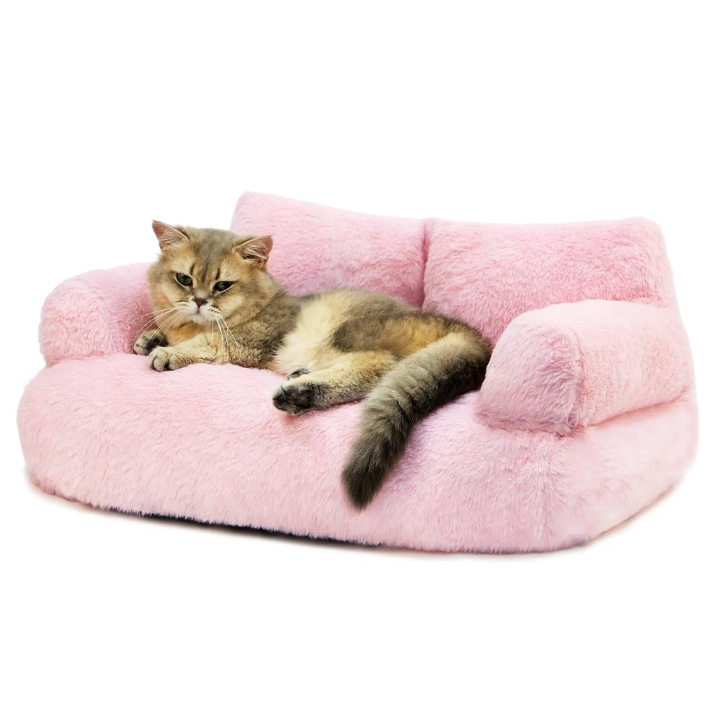 Fluffy Cat Couch: Washable Medium Pet Bed - Pink