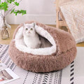 Cozy Pet Cave with Fluffy Blanket - Medium Brown