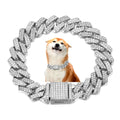 Silver Rhinestone Cuban Dog Collar 16in