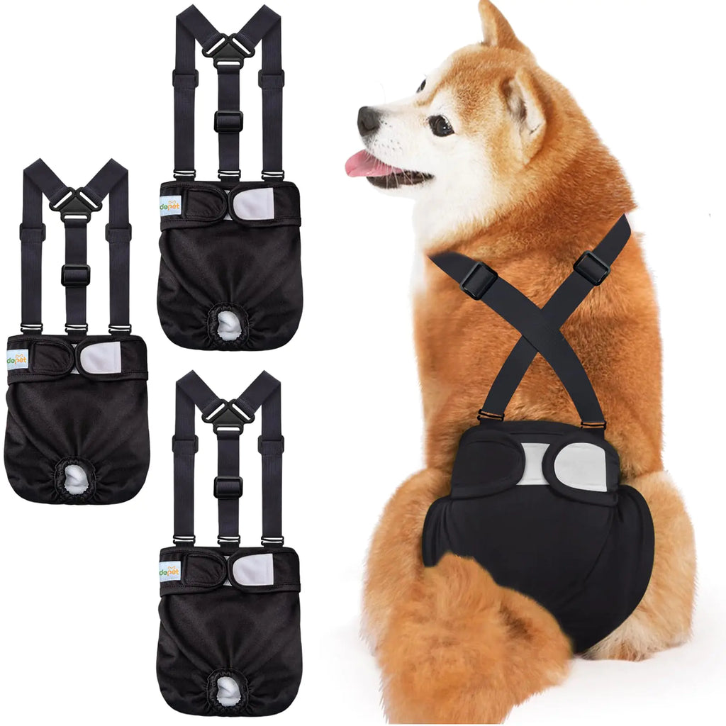 Idepet Female Dog Diapers with Suspender Detachable 3 Pack Washable Size XL